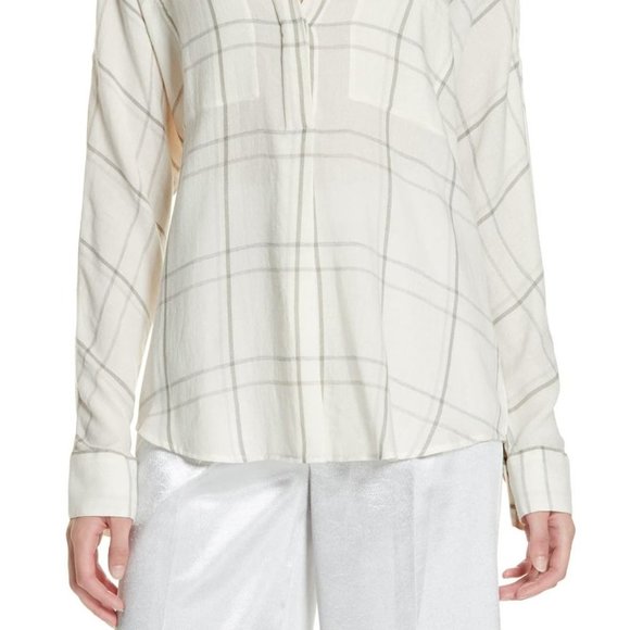 Vince Bar  Plaid Cotton Blend Popover Blouse - Picture 4 of 4